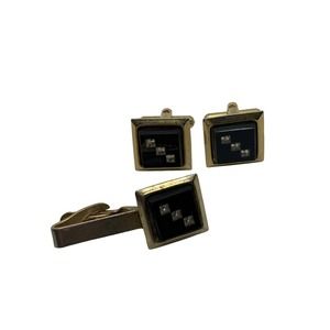 Vintage Gold Tone Dice Cuff Links & Tie Clip